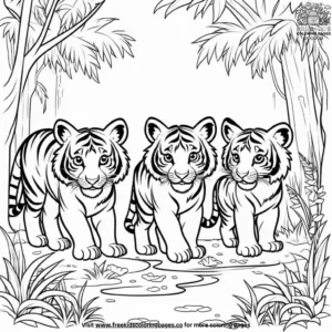 Tiger Cubs Playing Coloring Pages