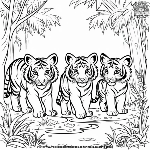 Tiger cubs playing coloring pages