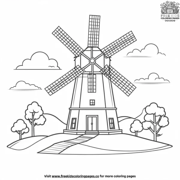 Town windmill coloring pages