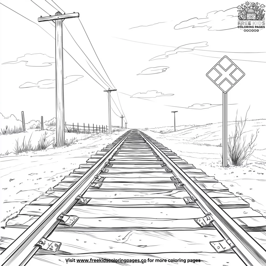 Train Track And Railroad Crossing Coloring Pages