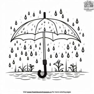 Umbrella and Raindrops Coloring Pages