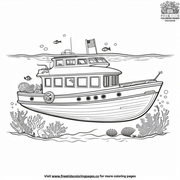 Underwater adventure boat coloring pages