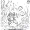 Underwater Diver and Fish Coloring Pages