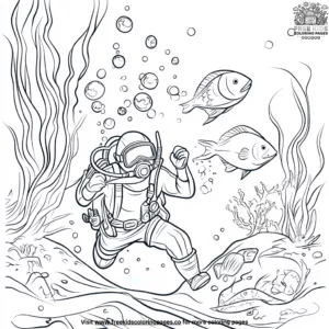 Underwater Diver and Fish Coloring Pages