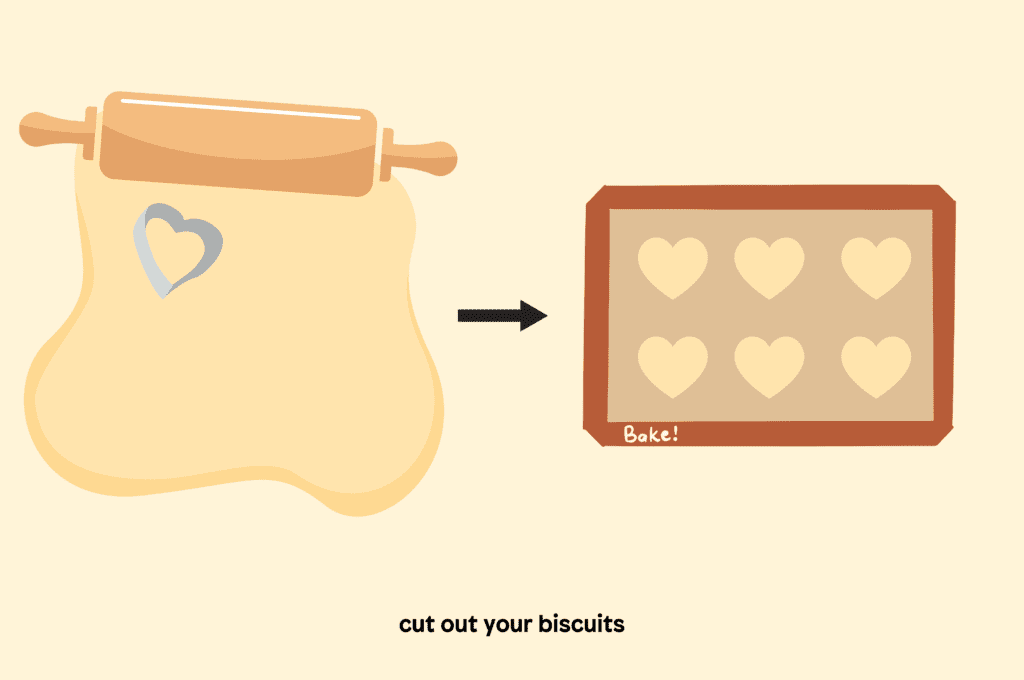 Use a heart shaped cookie cutter to cut out your biscuits