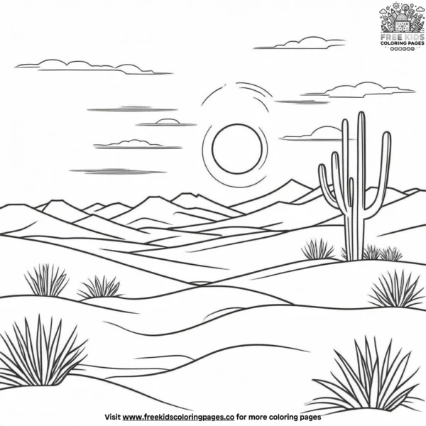 Vibrant desert sunset coloring pages