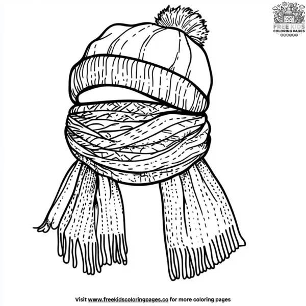 Warm scarves and hats coloring pages