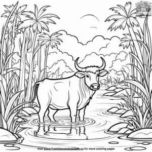 Water Buffalo Wading Coloring Pages