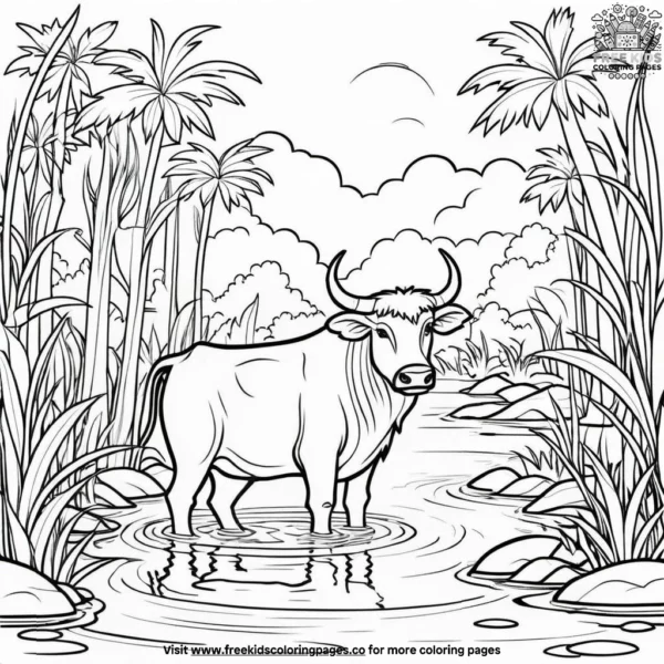 Water buffalo wading coloring pages