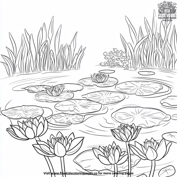 Water lily pond coloring pages