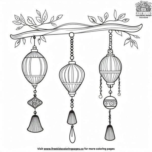 Whimsical wind chimes coloring pages