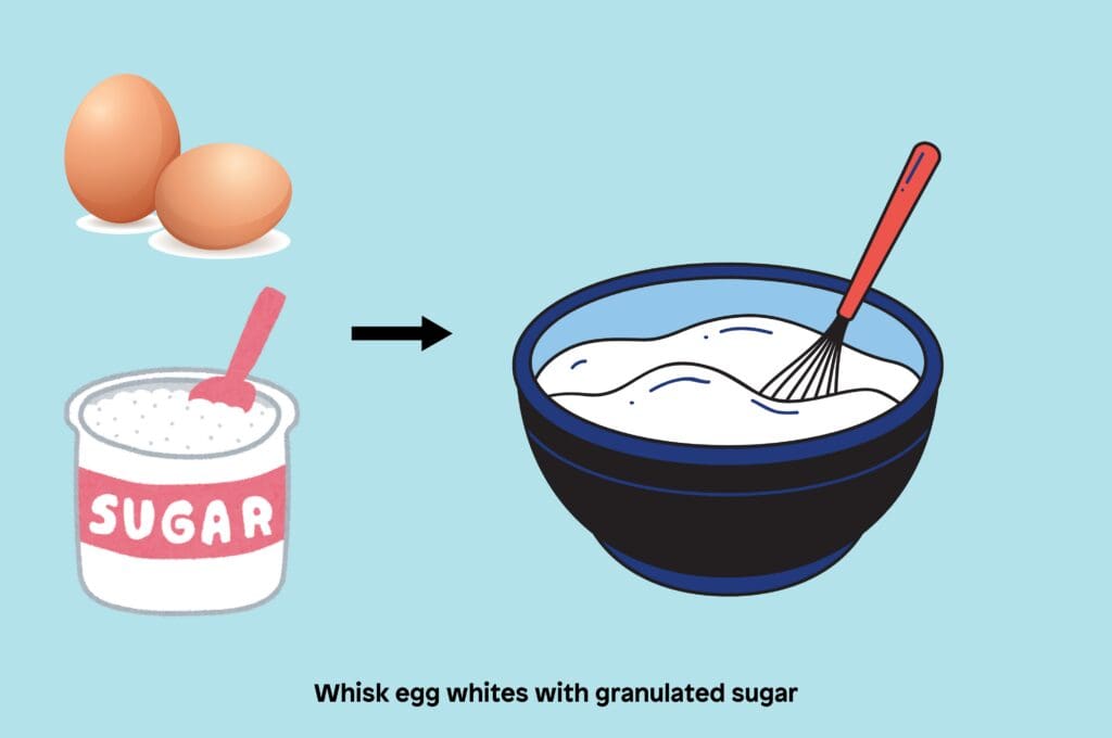 Whisk egg whites with granulated sugar until stiff peaks form