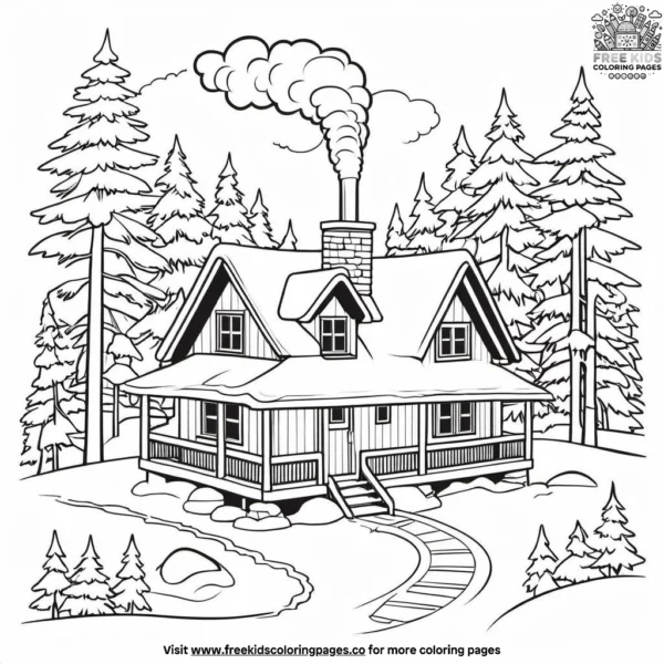 Winter cabin coloring pages