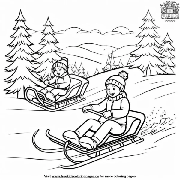 Winter sledding coloring pages