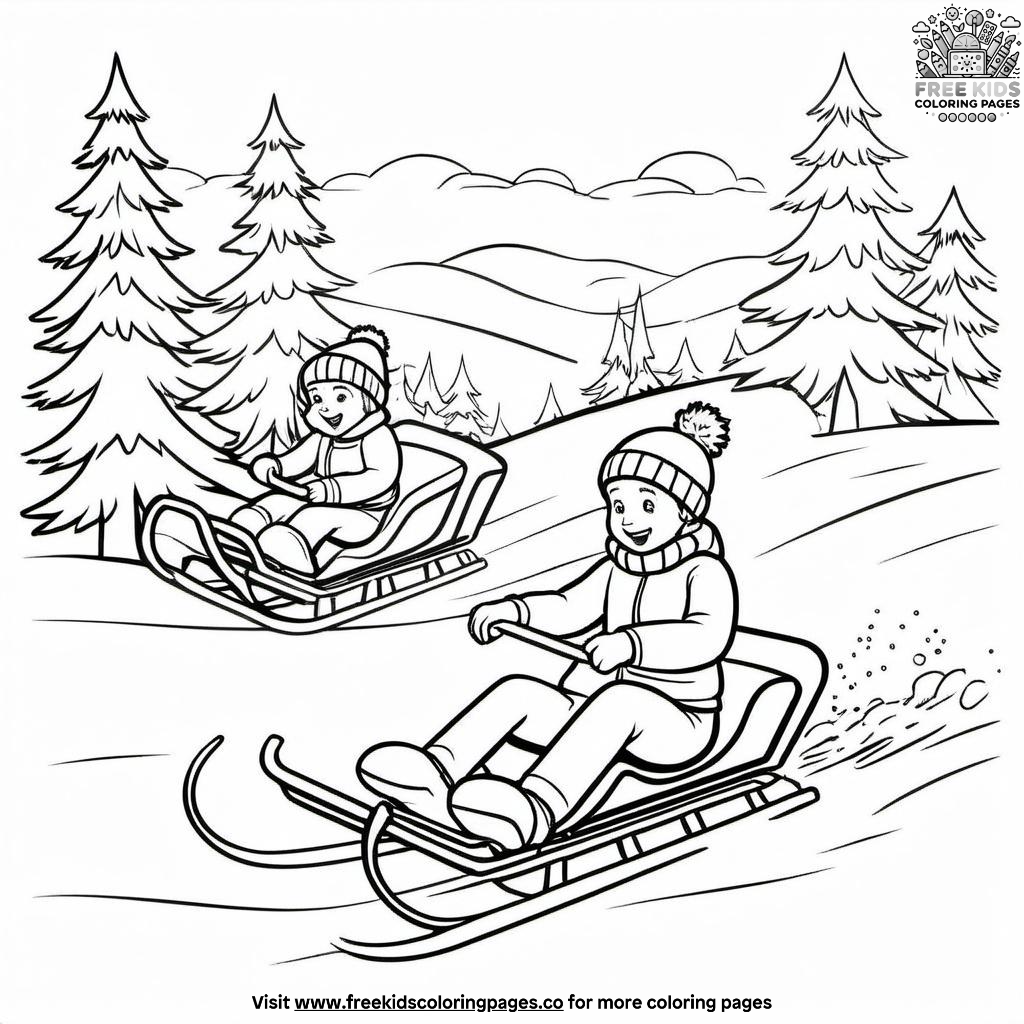 Winter Sledding Coloring Pages