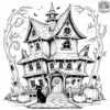 Witch’s Cat Guarding the Haunted House Coloring Pages