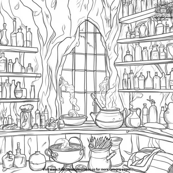 Witch’s lair haunted house coloring pages