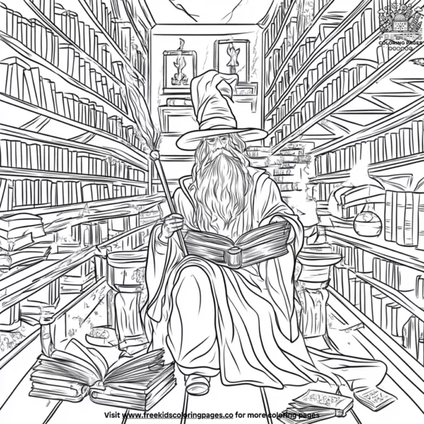 Wizard's library coloring pages