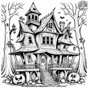 Woodland haunted house coloring pages