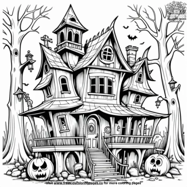 Woodland haunted house coloring pages