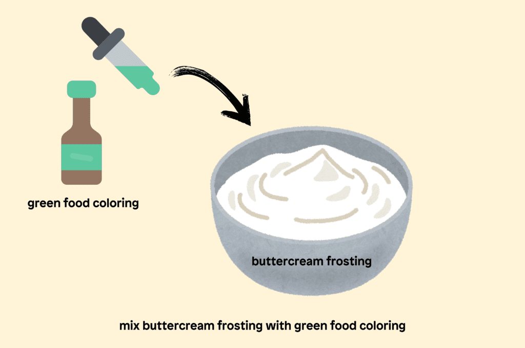 Mix buttercream frosting with green food coloring