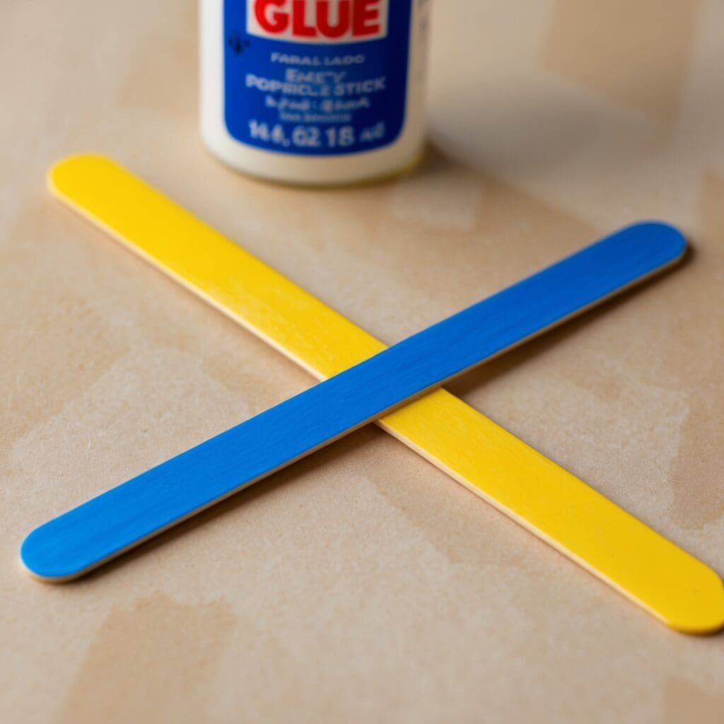 Step 2 glue one popsicle stick horizontally