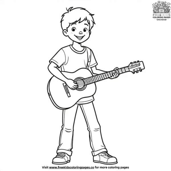 Boy playing guitar coloring pages