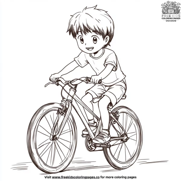 Boy riding a bicycle coloring pages