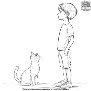 Boy and His Pet Cat Coloring Pages