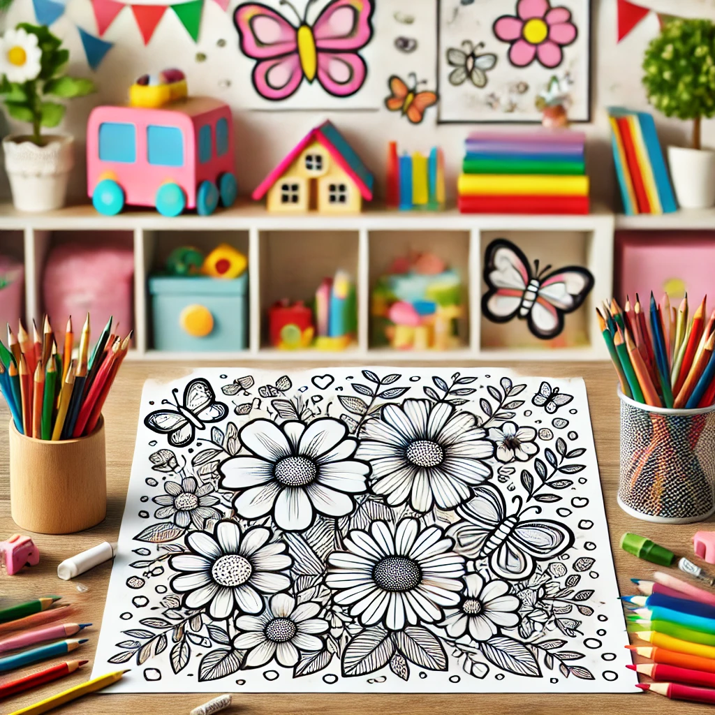 Flower and butterfly coloring pages  1