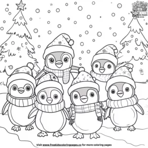 Festive Penguins Coloring Pages