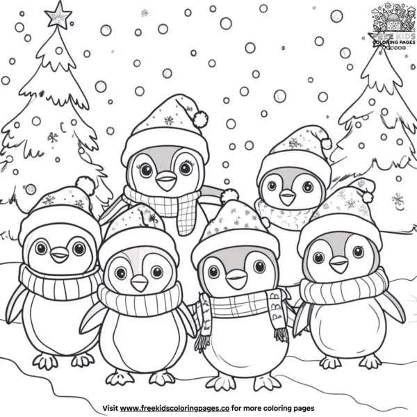 Festive penguins coloring pages