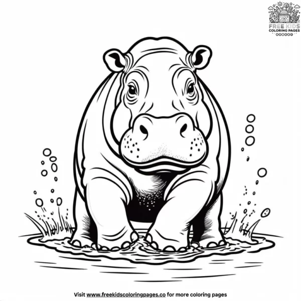 Hippo splash coloring pages