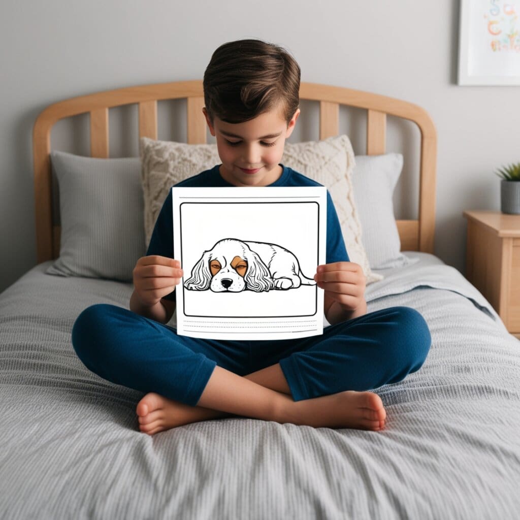 Leonardo phoenix create a square image of a child sitting cros 0dog coloring pages