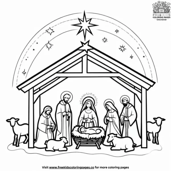 Nativity scene coloring pages