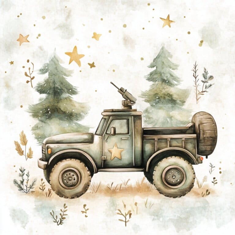 A kid friendly/childish and cute image of military vehicle