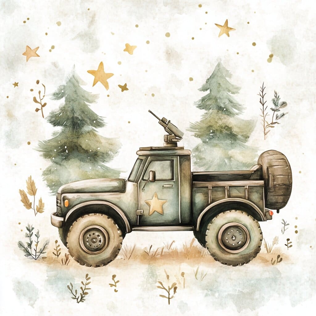 A kid friendly/childish and cute image of military vehicle