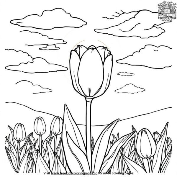 A tulip on a cloudy day coloring pages