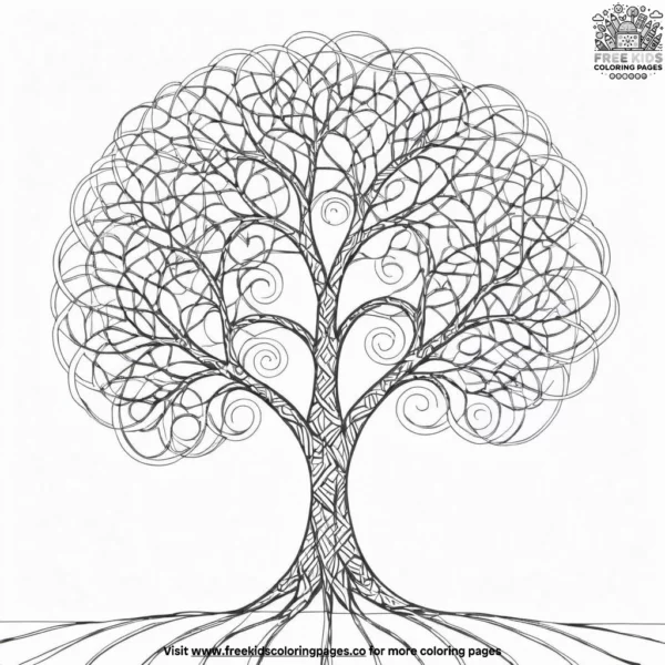 Abstract tree zentangle coloring pages