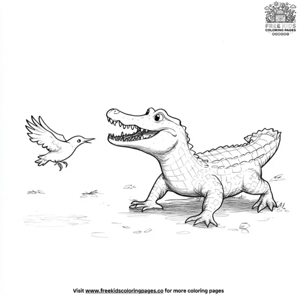 Alligator chasing birds coloring pages