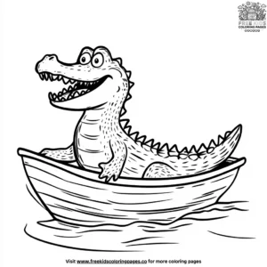 Alligator on a boat coloring pages