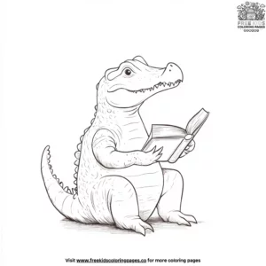 Alligator reading a book coloring pages