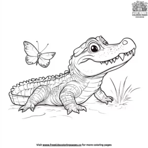 Alligator with a butterfly coloring pages