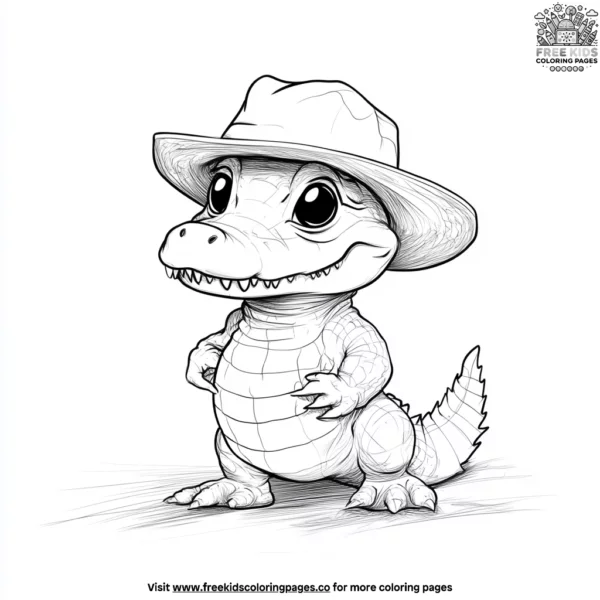 Alligator with a hat coloring pages