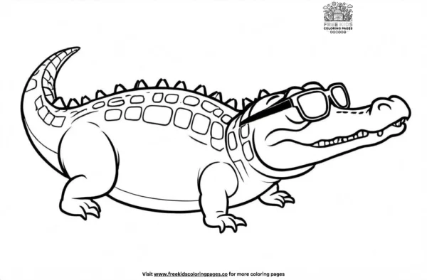 Alligator with sunglasses coloring pages