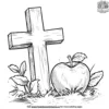 Apple and Cross Coloring Pages