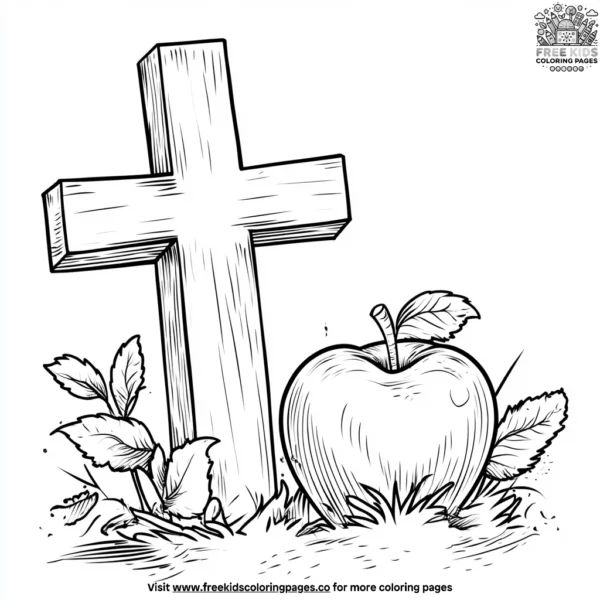 Apple and cross coloring pages