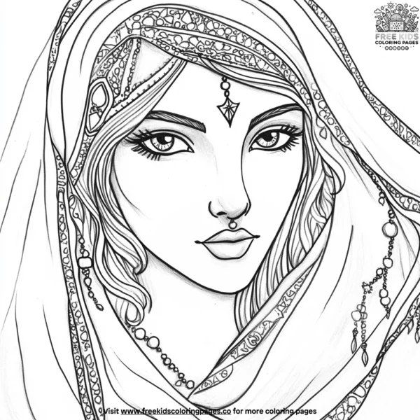 Arabian princess with a starry veil coloring pages