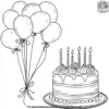 Balloon Bouquet and Birthday Cake Coloring Pages