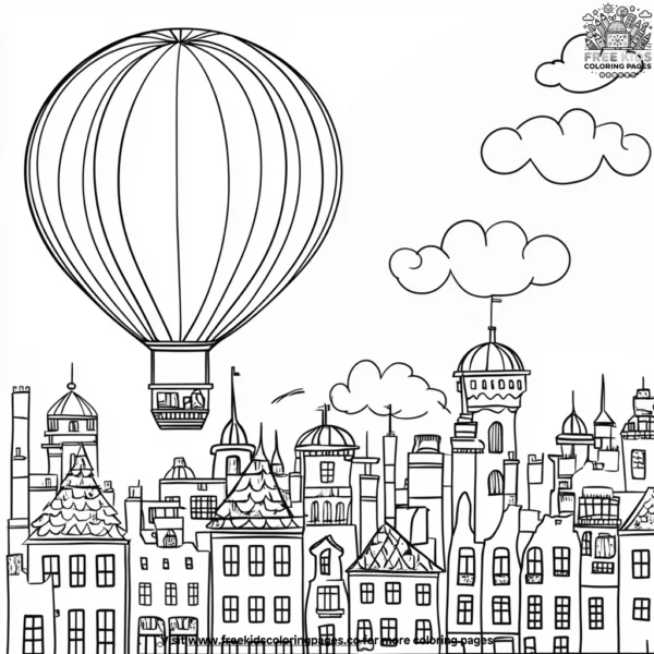 Balloon ride over a city coloring pages